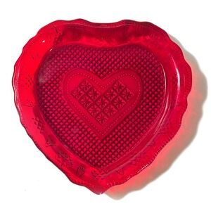 Vintage Ruby Red Hearts and Diamonds Glass Dish